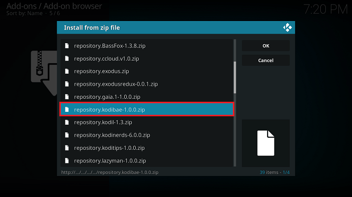 Select Kodi Bae Zip File