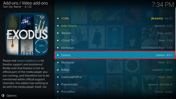 Select Latest Exodus 8.0 Kodi Addon