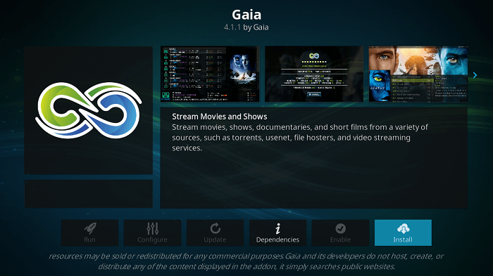 Install Gaia Kodi Addon on Leia 18