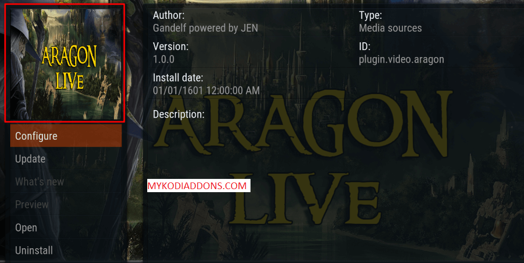 cum se instalează Aragon Live Kodi Addon