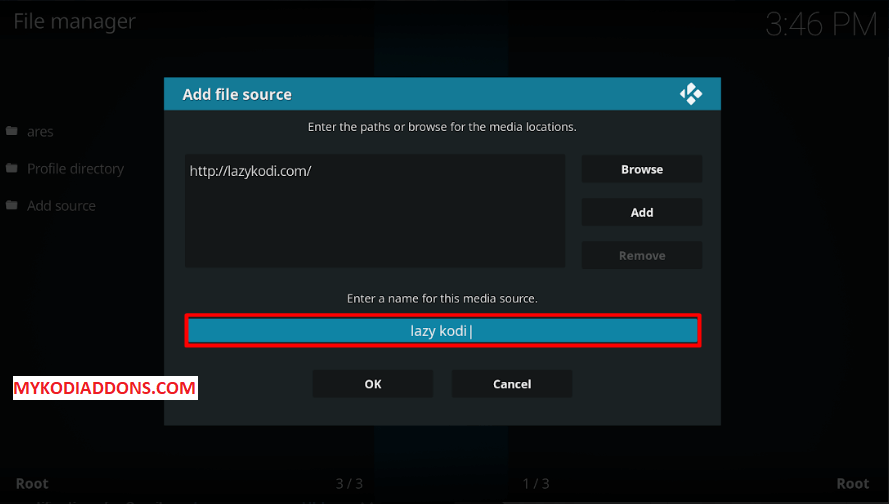 Type Lazy Kodi as Media Name - Install Kodi Bae Repository