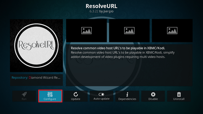 Click Configure ResolveURL