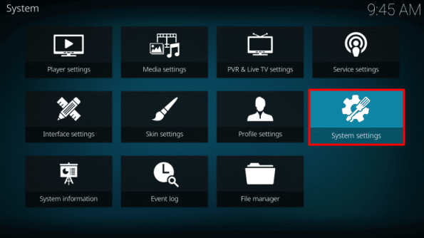 Click System Settings from Kodi Menu