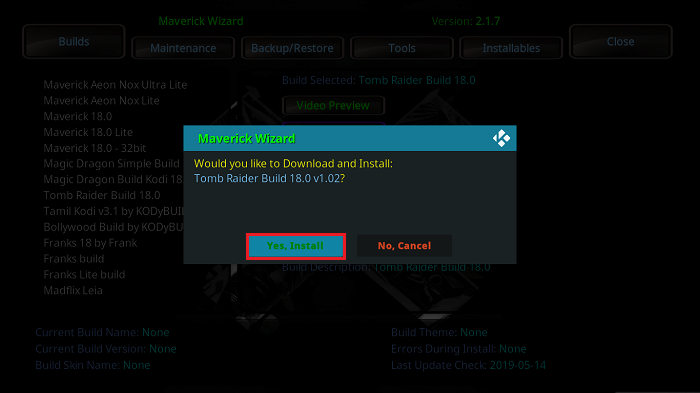 Confirm the Install of Tomb Raider Build