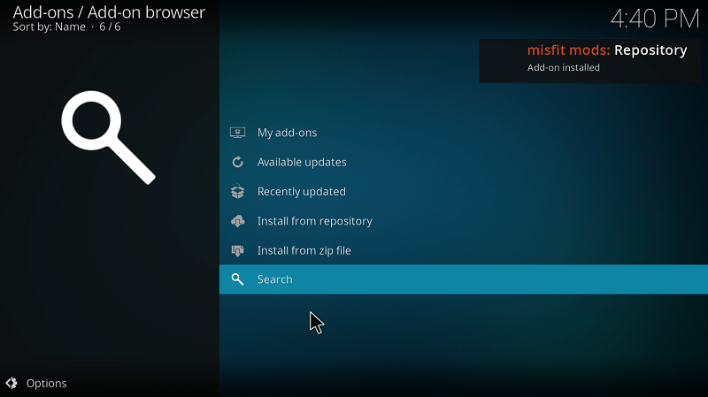 Notification Misfit Addon Installed