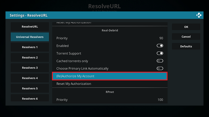 ReAuthorize Real Debrid Account