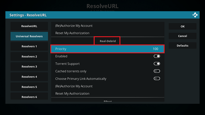 Select Priority under Real Debrid