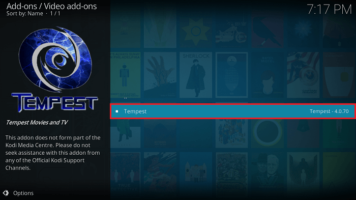 Select Tempest Kodi Addon