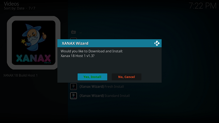 Confirm Install Xanax Kodi Build